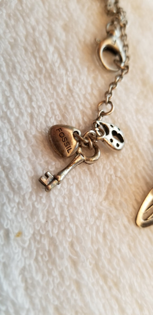 Silver Tone Fossil Butterfly Necklace