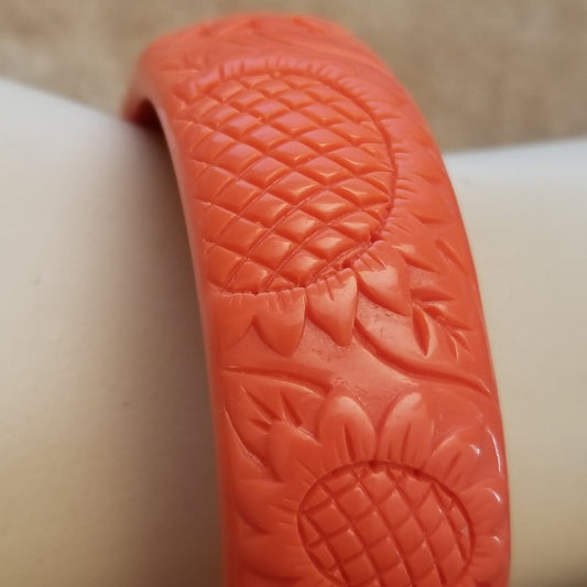 Cute Vintage Orange Lucite Sunflower Bangle Bracelet