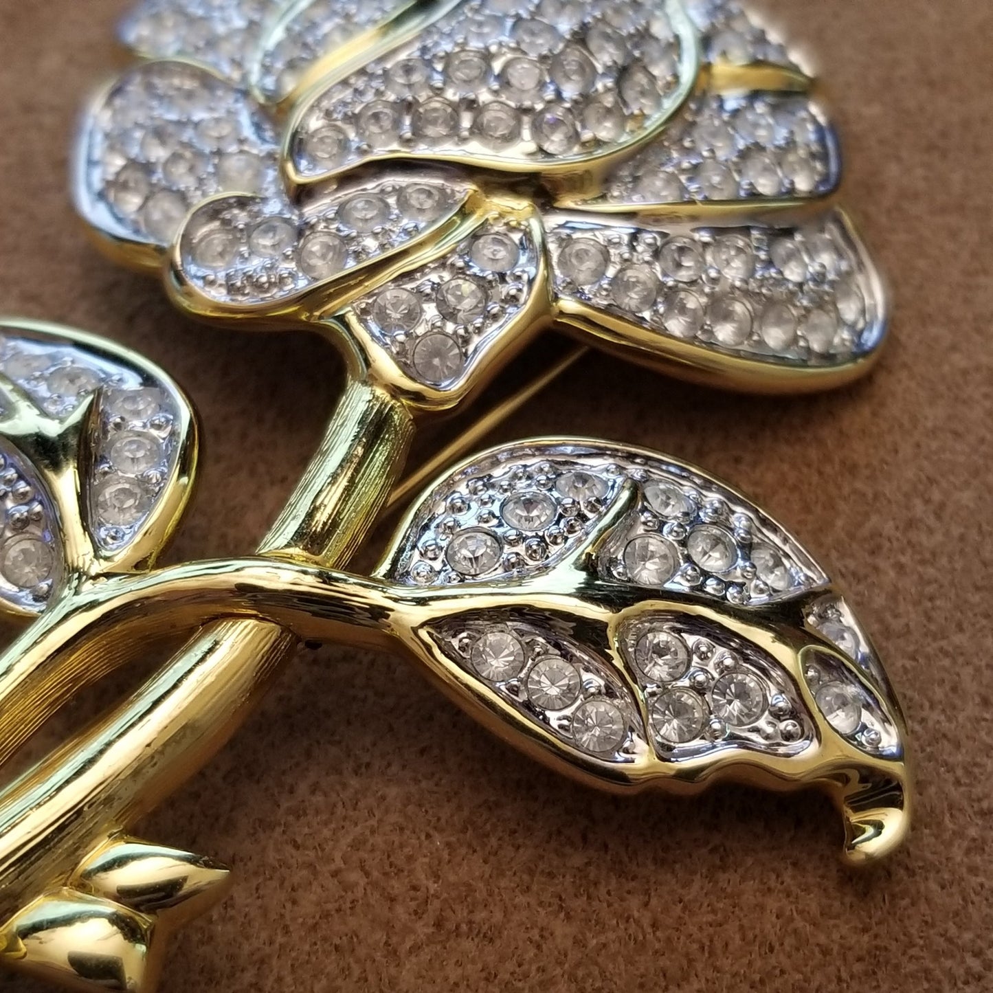 Vintage Nolan Miller Rhinestone Rose Brooch