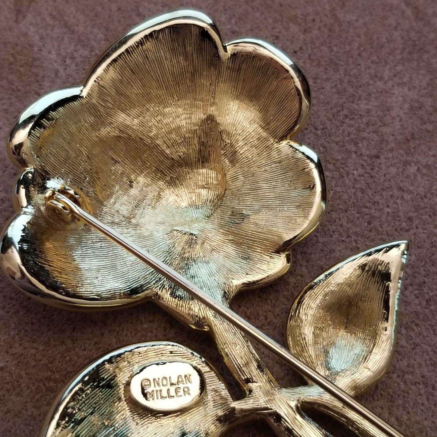 Nolan Miller Pave Rose Brooch – Gold Tone with Crystal Accents