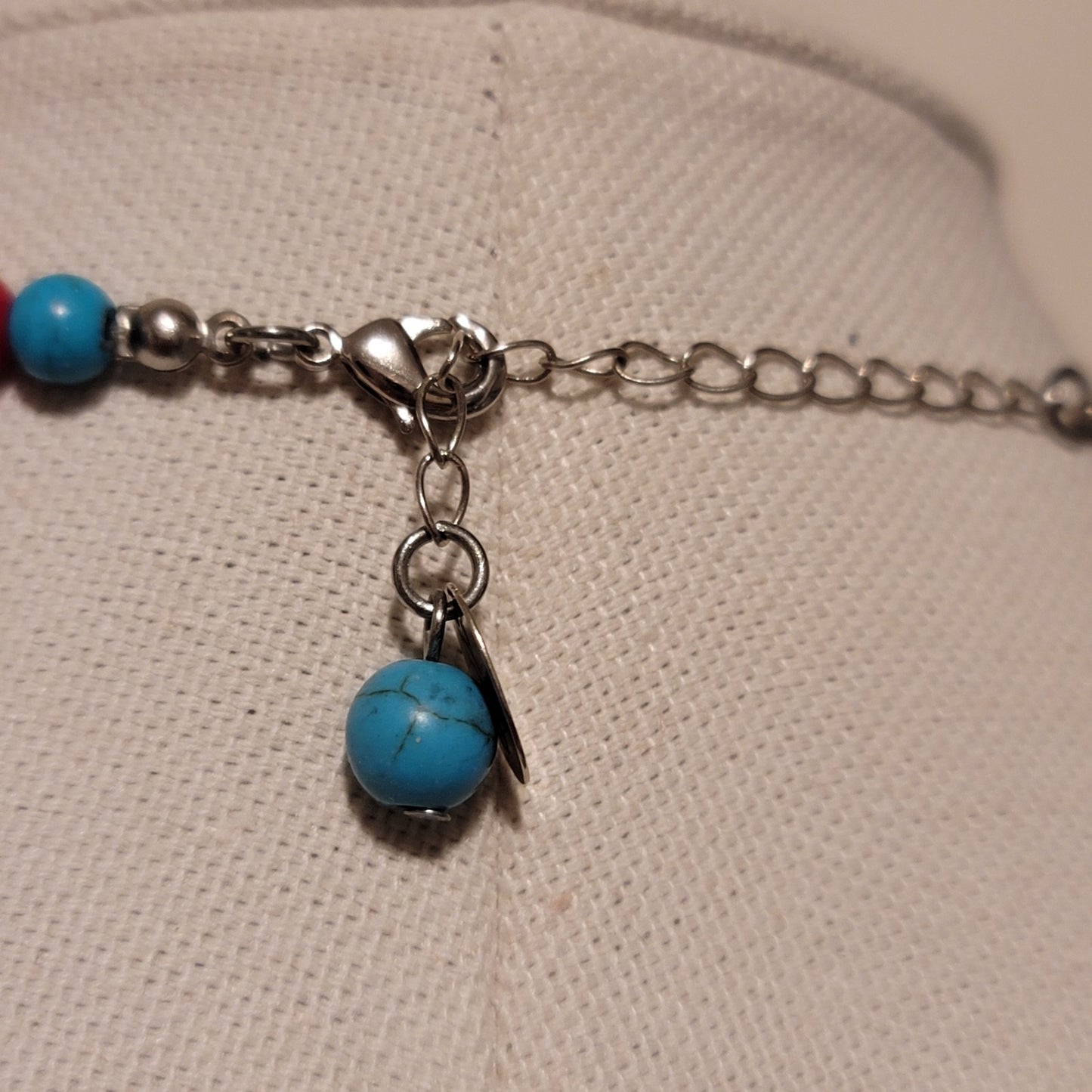 Red & turquoise Colored Bead Flower Necklace