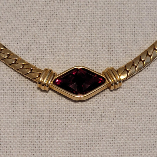 Vintage S.A.L Ruby Crystal Gold Tone Necklace