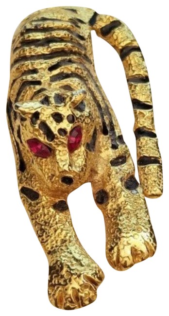Gold Tone Red Eyed Tiger Brooch