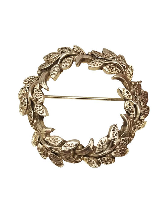 Gold Tone Leaf Wreath Brooch