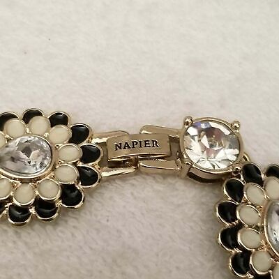 Gold Tone Flower Enamel Rhinestone Bracelet