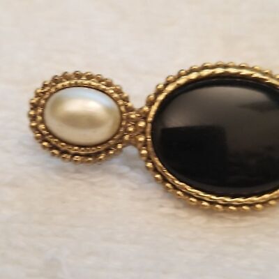 Black & White Gold Tone Brooch