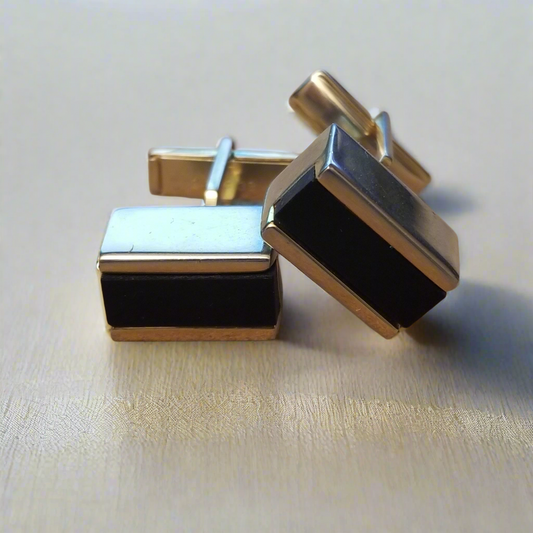 Vintage Faux Onyx Rectangular Cufflinks