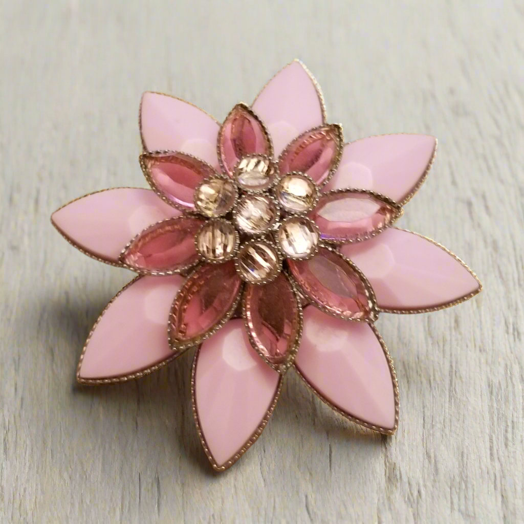 Pink Rhinestone Flower Brooch