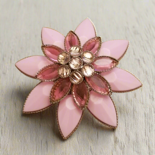 Pink Rhinestone Flower Brooch