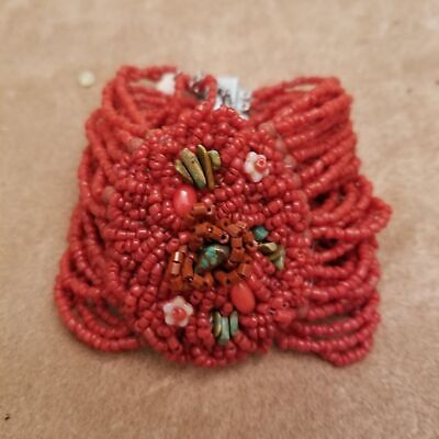 Vintage MaLee Coral Turquoise Beaded Bracelet