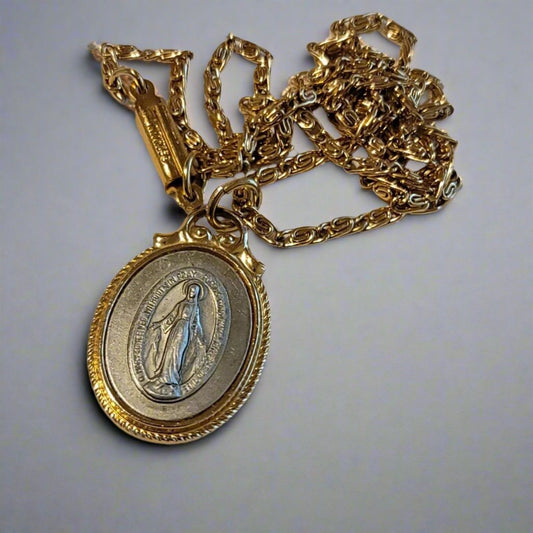 Vintage Gold Tone Virgin Mary Prayer Necklace – Miraculous Medal Pendant