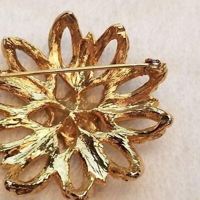 Gold Tone Rhinestone Flower Brooch