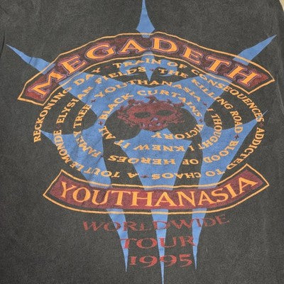 Vintage Megadeth Youthanasia 1995 World Tour T-Shirt Cutoff Sleeves Metal Band T