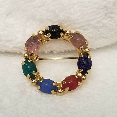 Vintage Gold Tone Scarab Wreath Brooch
