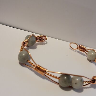 Handmade Wire Wrapped Copper Labradorite Cuff Bracelet