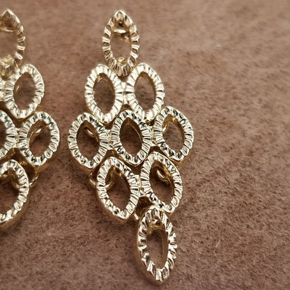 Vintage Gold Tone Statement Earrings – Openwork Geometric Dangle Design