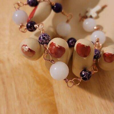 Handmade Quartz, Jasper, Howlite, Copper Rosary Bracelet
