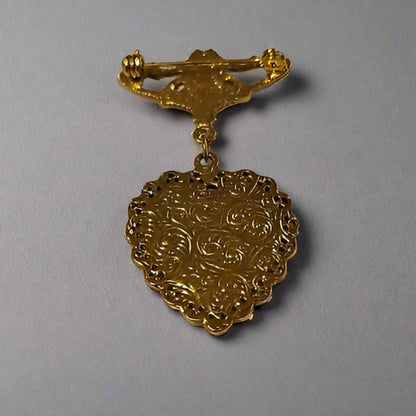 Vintage Revival Gold Tone Cameo Heart Brooch