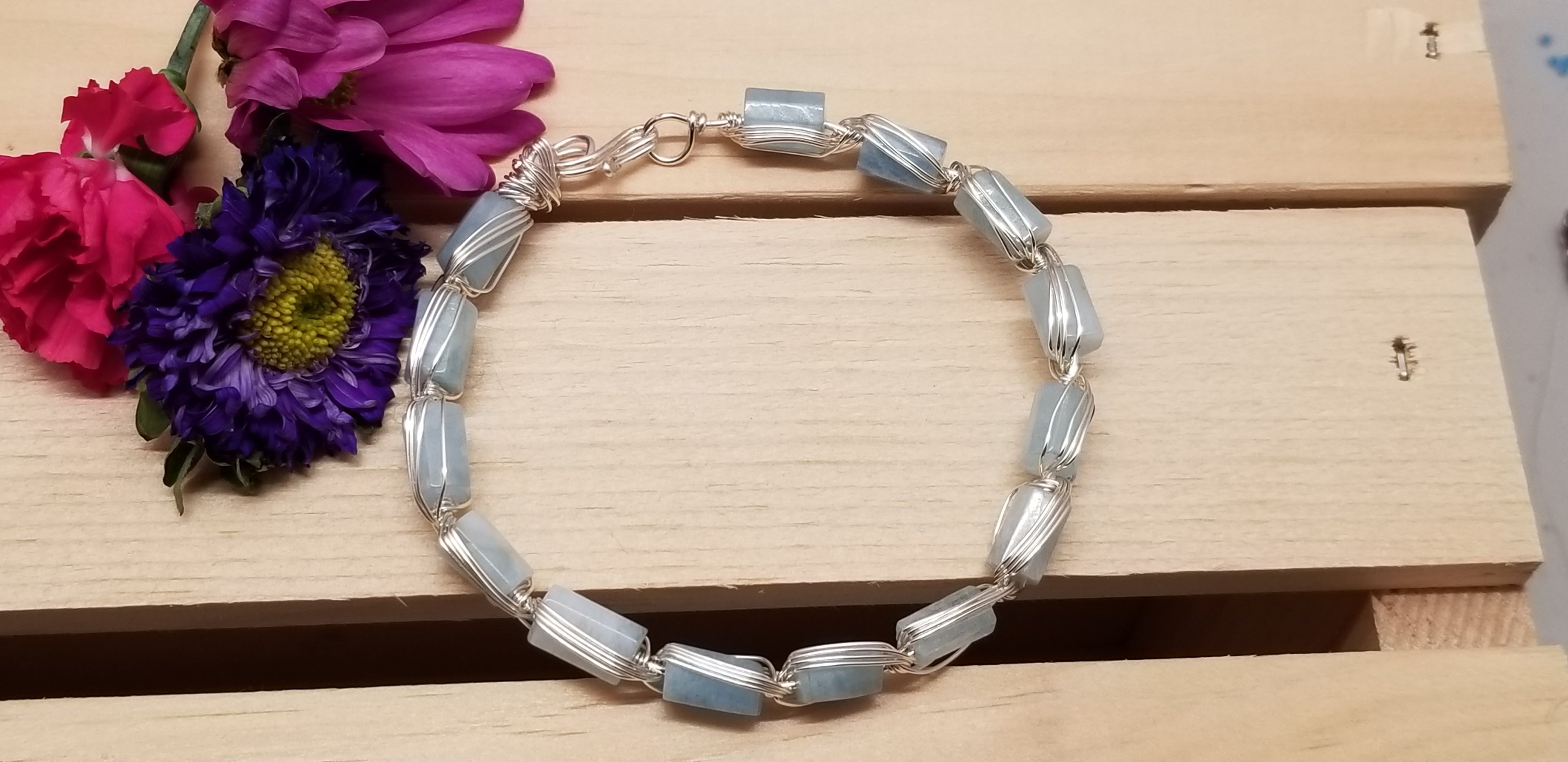 Handmade Wire Wrapped Aqua Bracelet