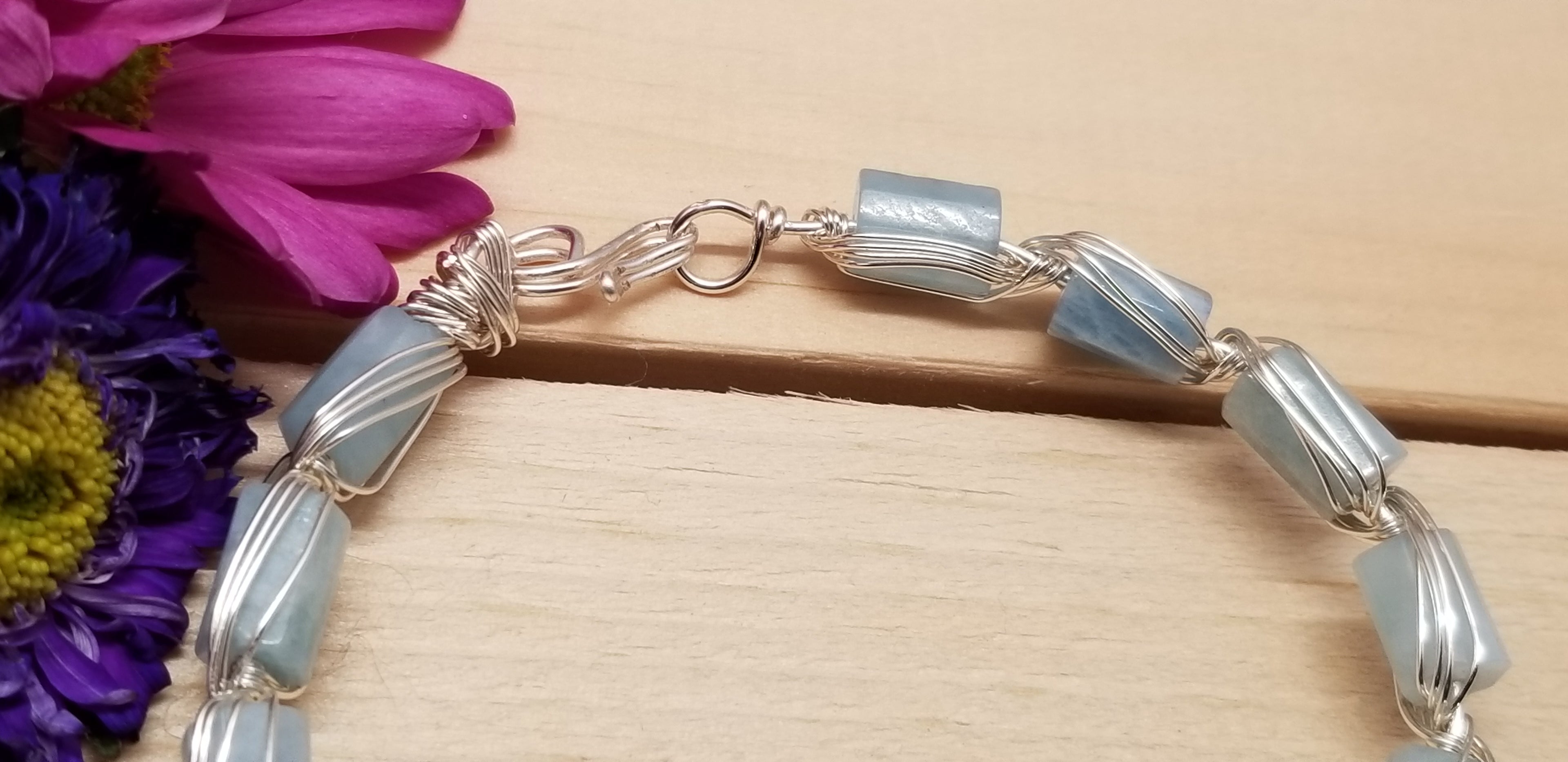 Handmade Wire Wrapped Aqua Bracelet