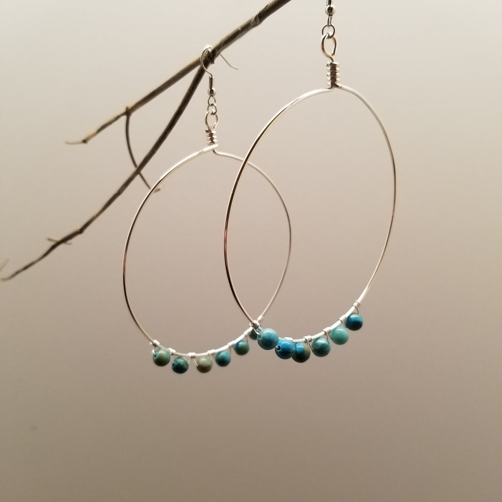 Handmade Silver Tone Wire Wrapped Jasper Hoop Earrings