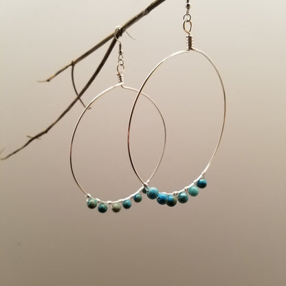 Handmade Silver Tone Wire Wrapped Jasper Hoop Earrings