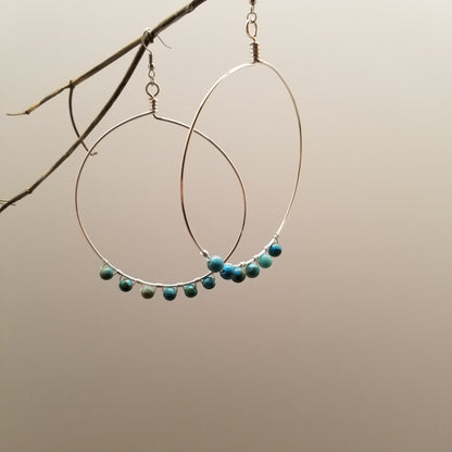 Handmade Silver Tone Wire Wrapped Jasper Hoop Earrings