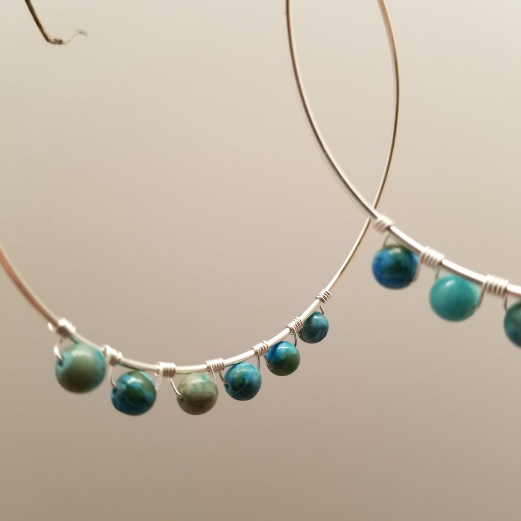 Handmade Silver Tone Wire Wrapped Jasper Hoop Earrings