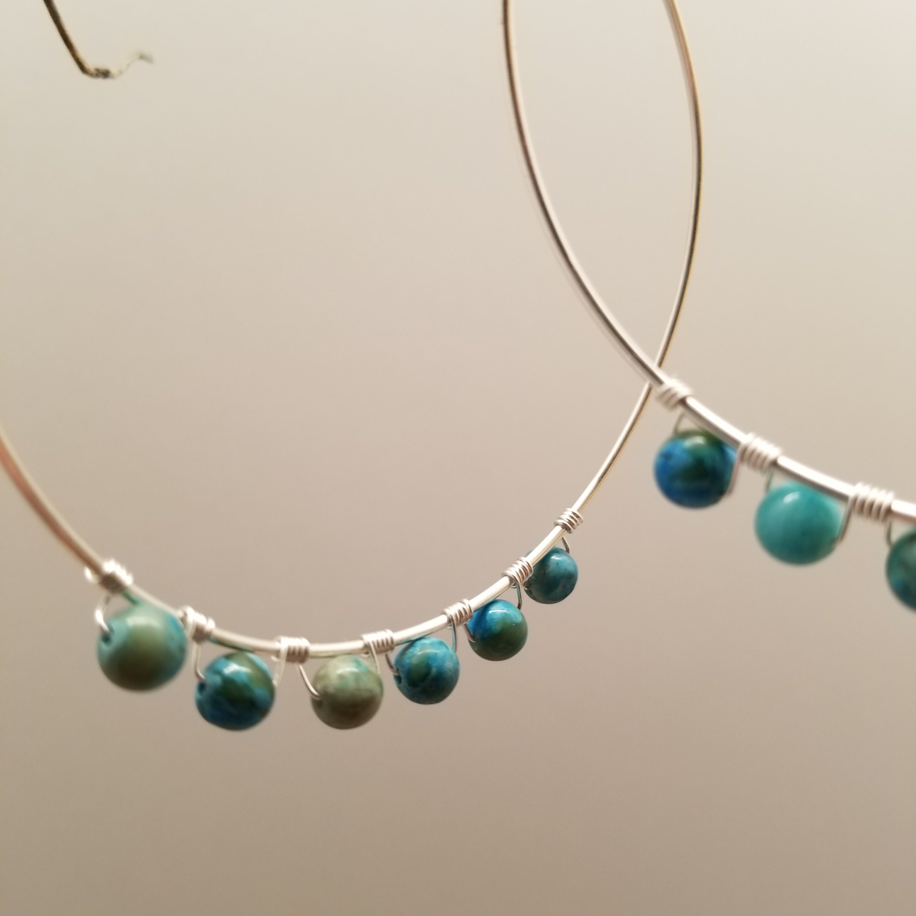 Handmade Silver Tone Wire Wrapped Jasper Hoop Earrings