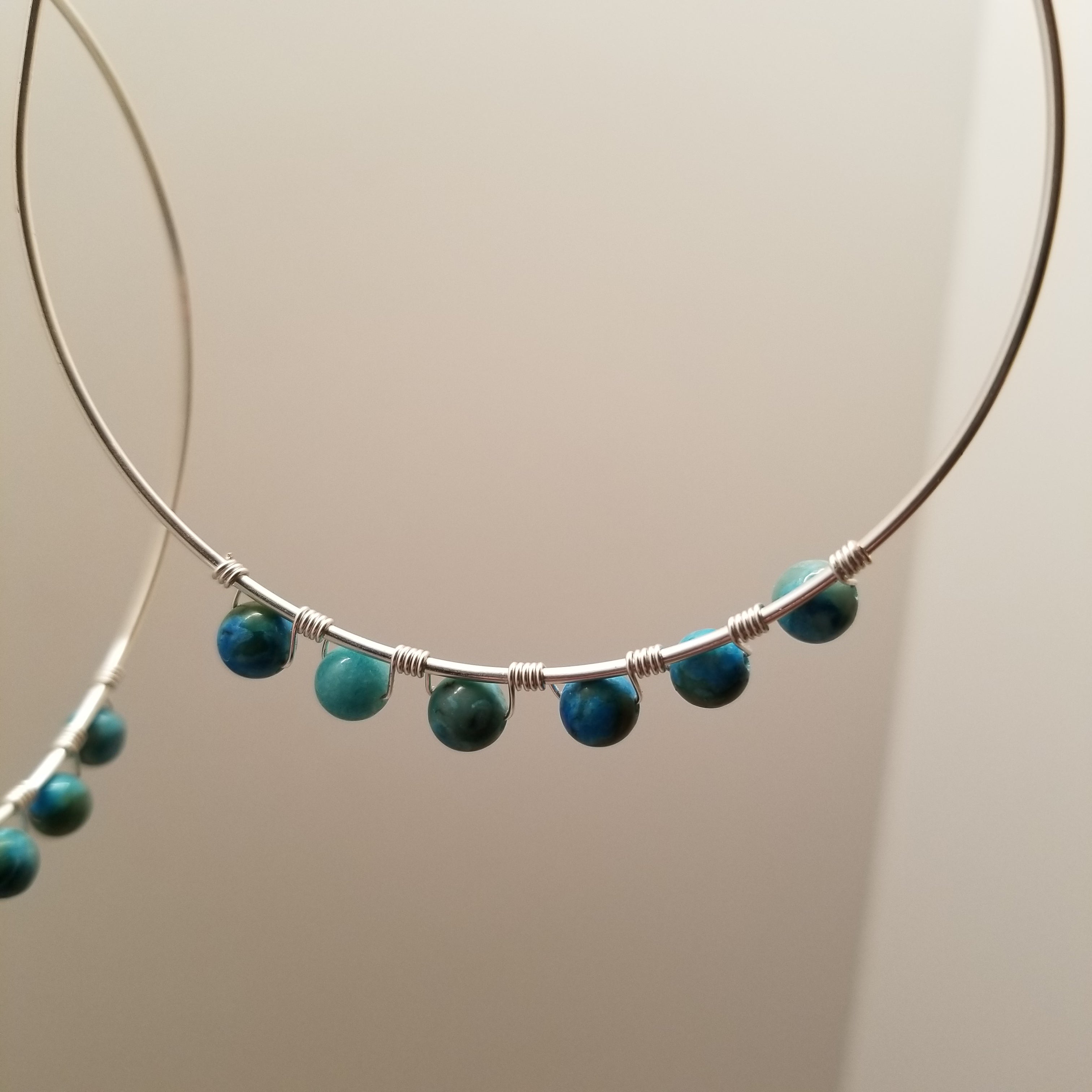 Handmade Silver Tone Wire Wrapped Jasper Hoop Earrings
