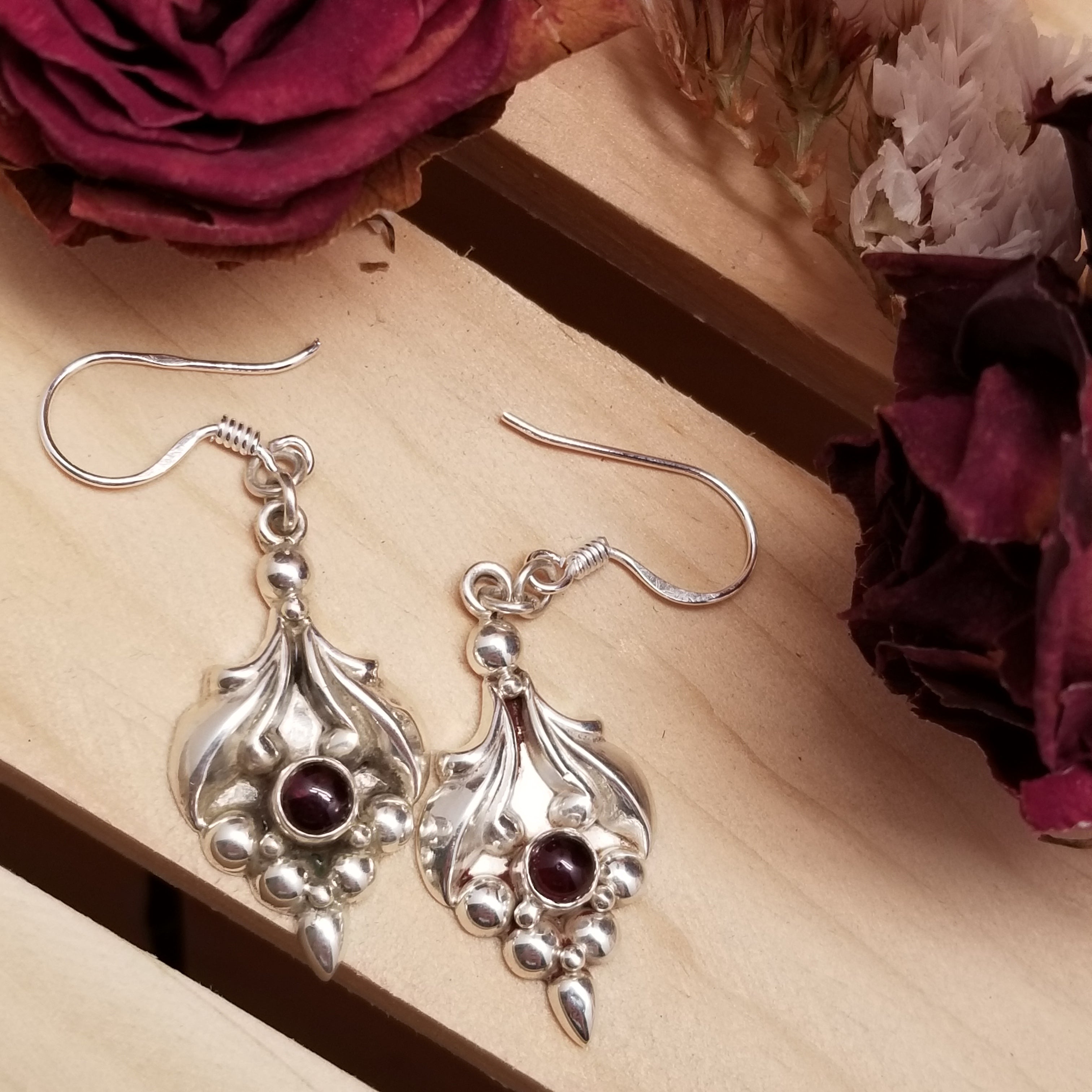 925 Sterling Silver Garnet Earrings