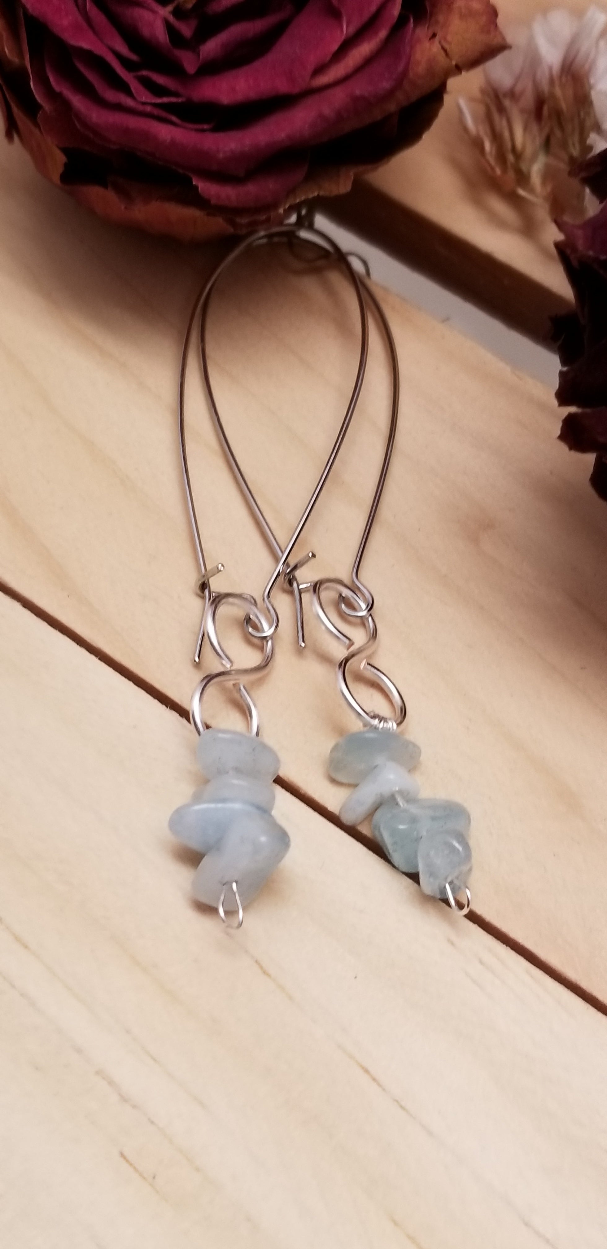 Handmade Aqua Chip Earrings