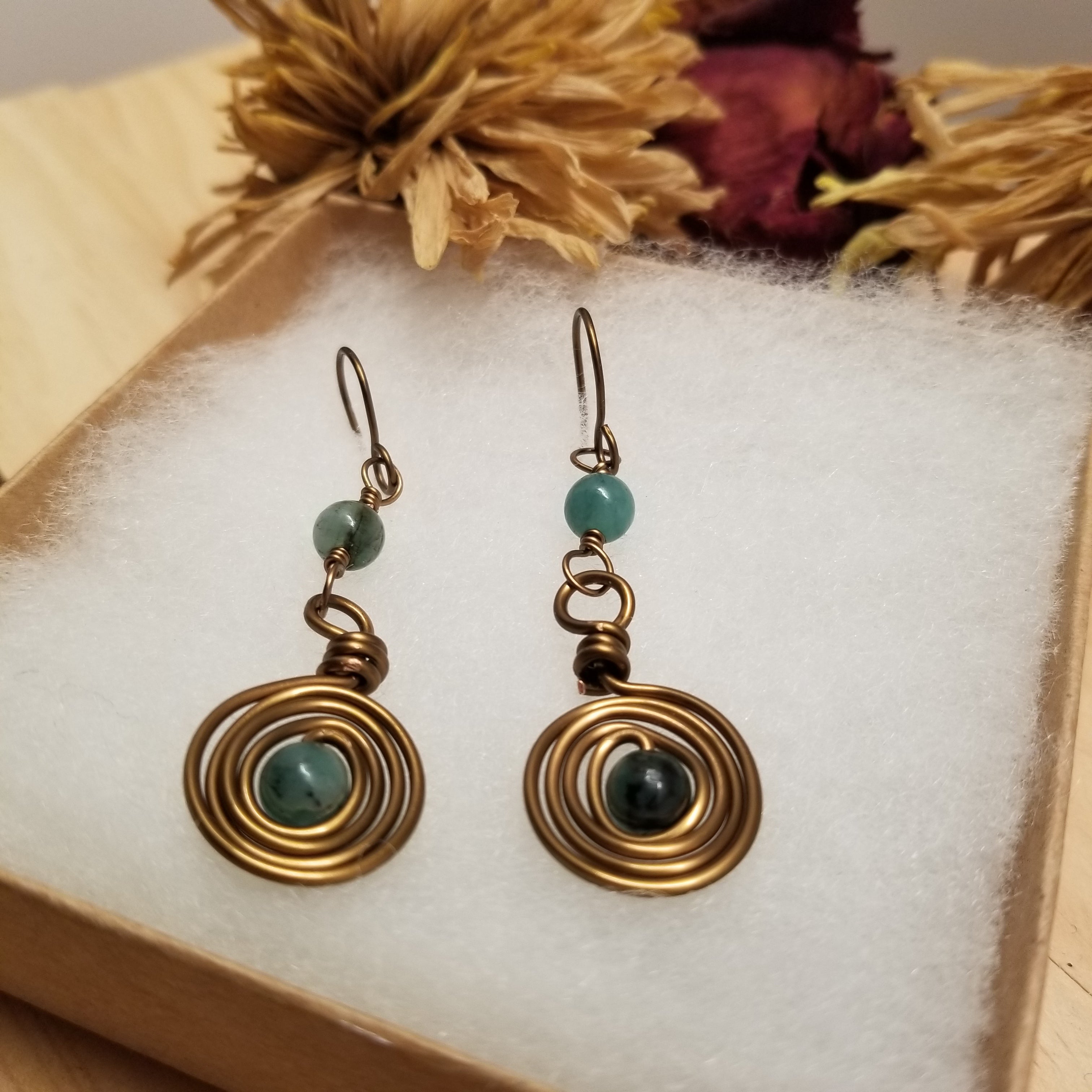 Handmade Emerald Copper Earrings
