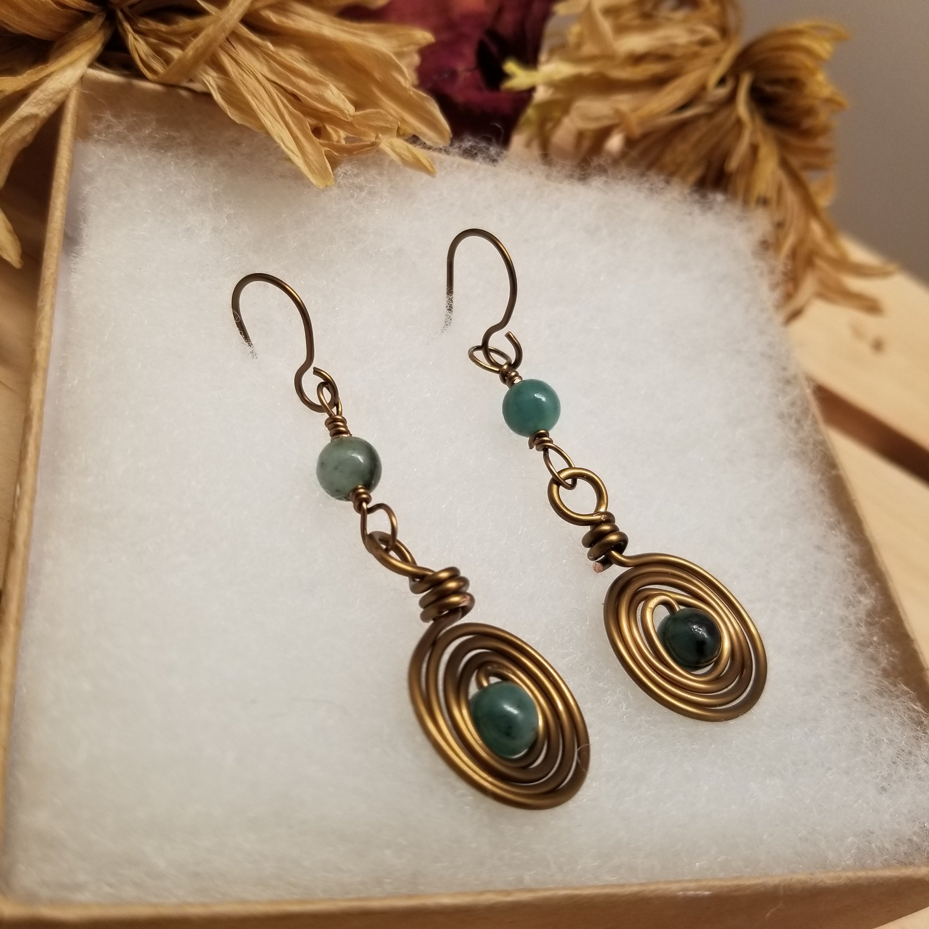 Handmade Emerald Copper Earrings