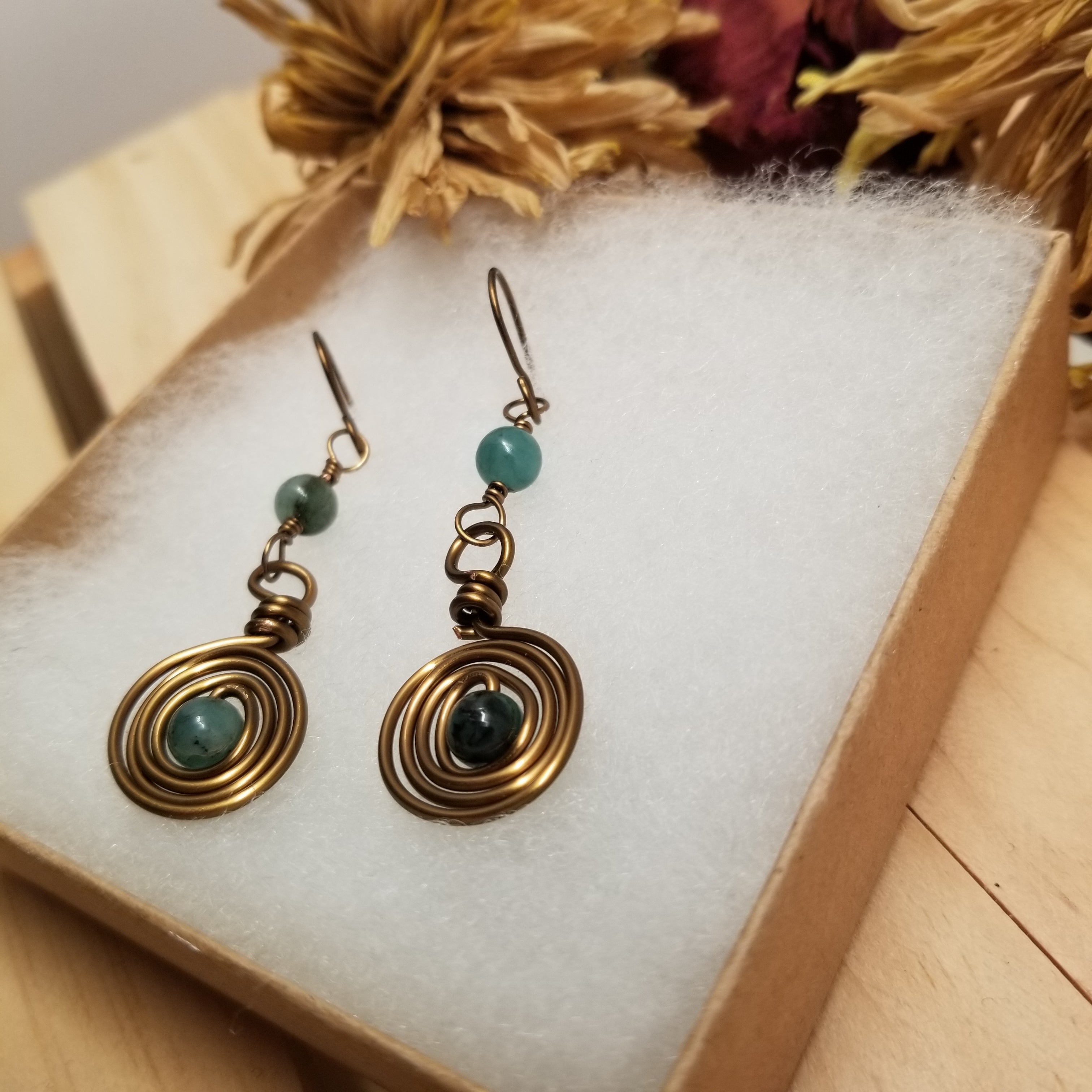 Handmade Emerald Copper Earrings