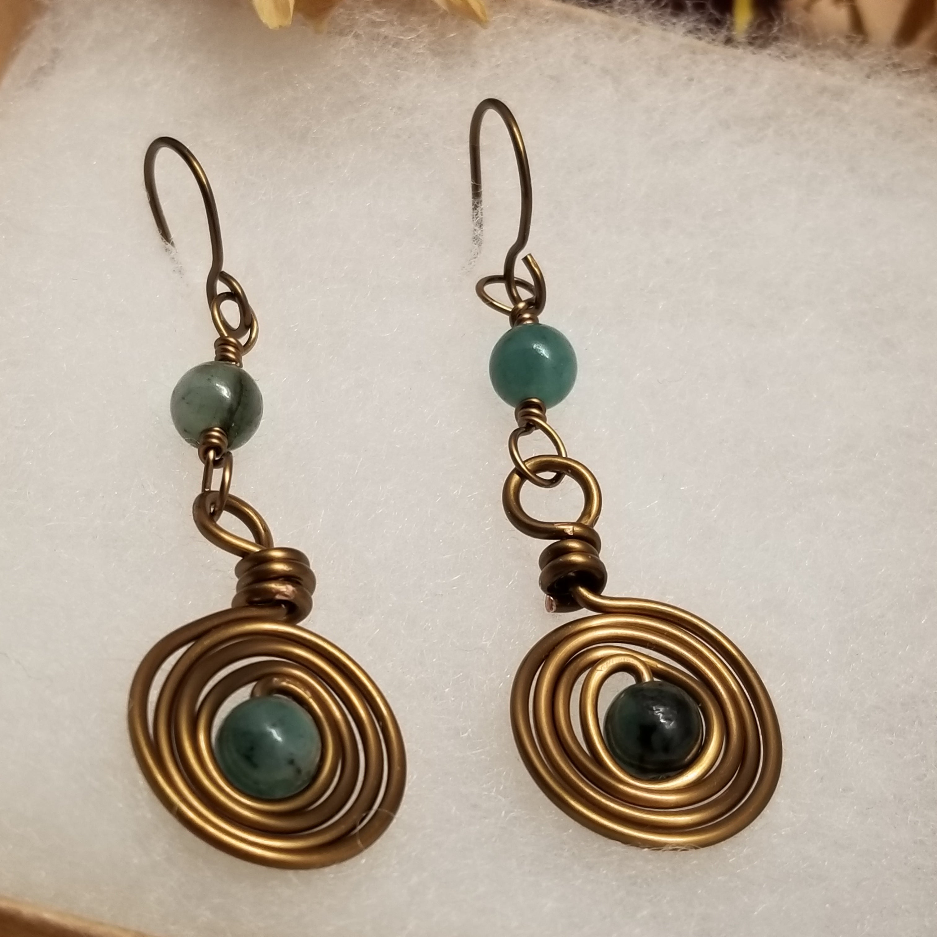 Handmade Emerald Copper Earrings