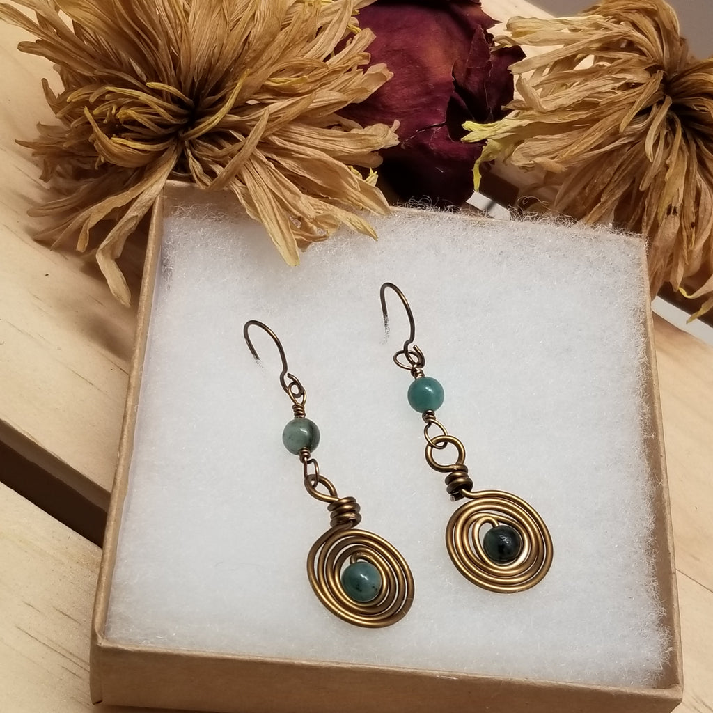 Handmade Emerald Copper Earrings