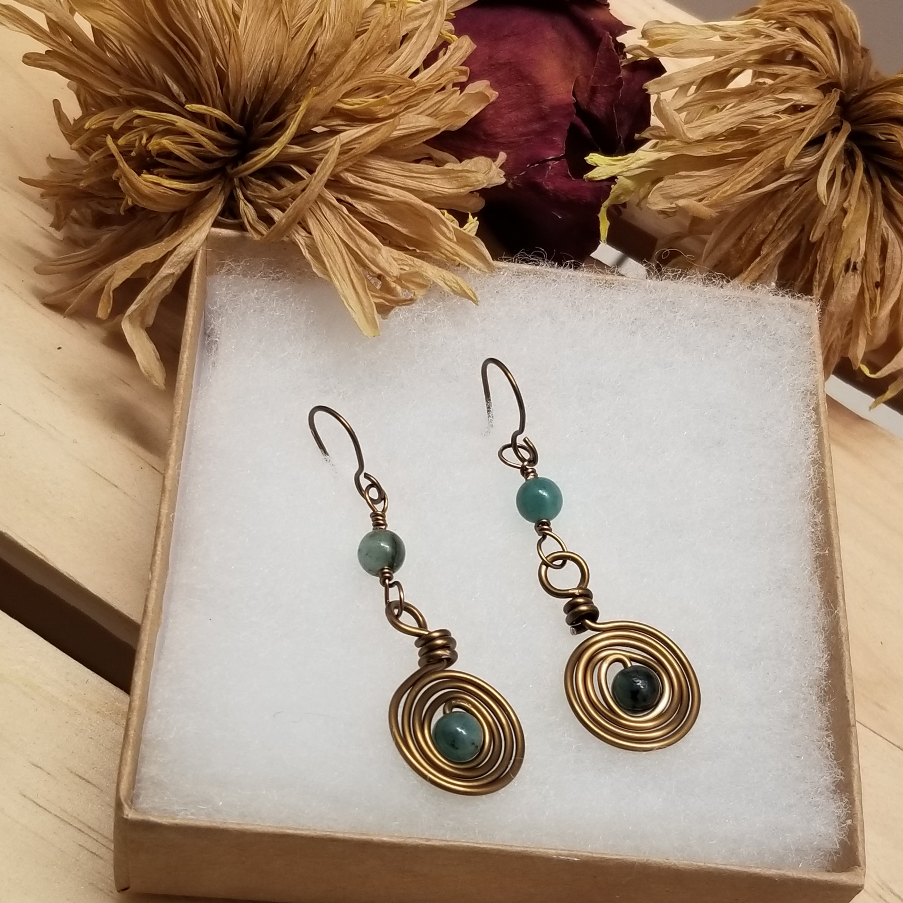 Handmade Emerald Copper Earrings