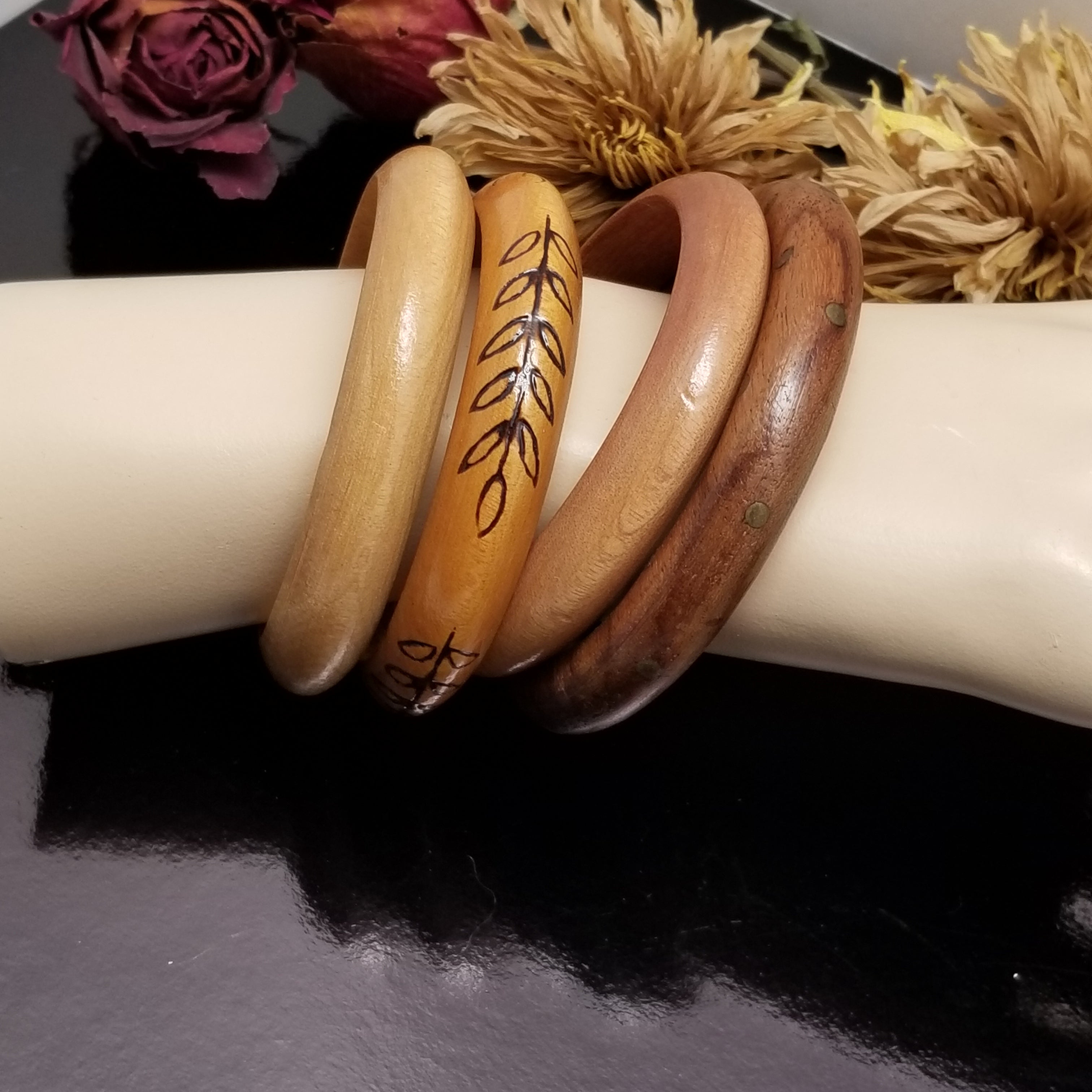 Lot of 4 Wooden Bangle Bracelets