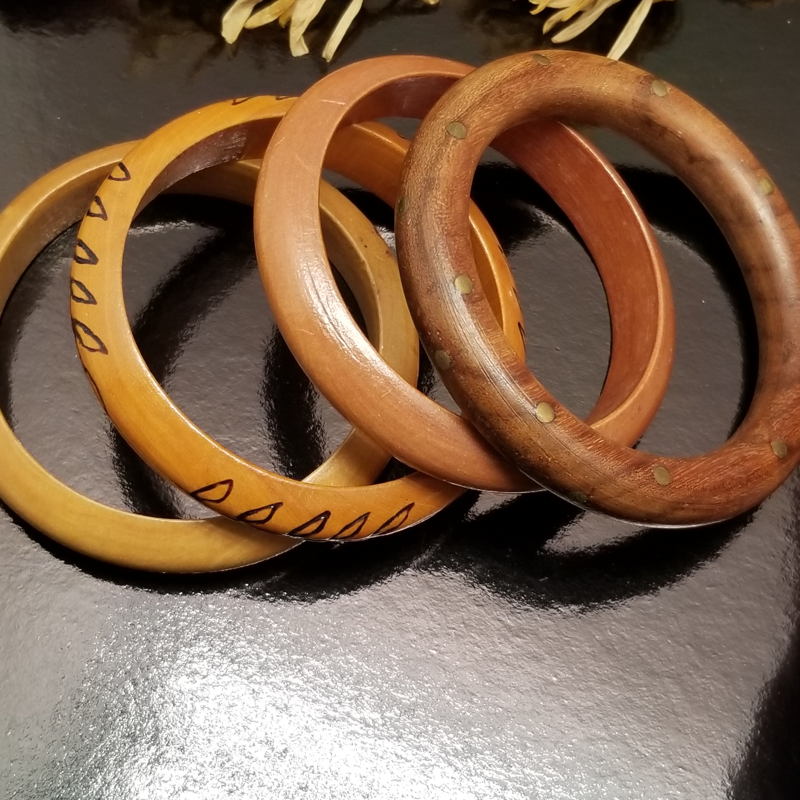 Lot of 4 Wooden Bangle Bracelets