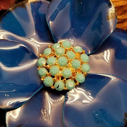 Vintage Blue Rhinestone Metal Flower Brooch