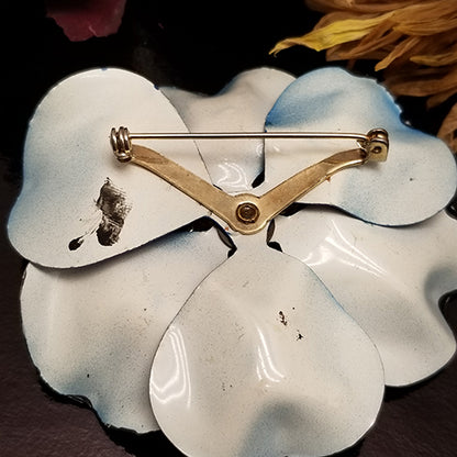 Vintage Blue Rhinestone Metal Flower Brooch