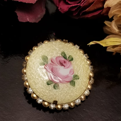 Vintage Rhinestone Enamel Guilloche Brooch