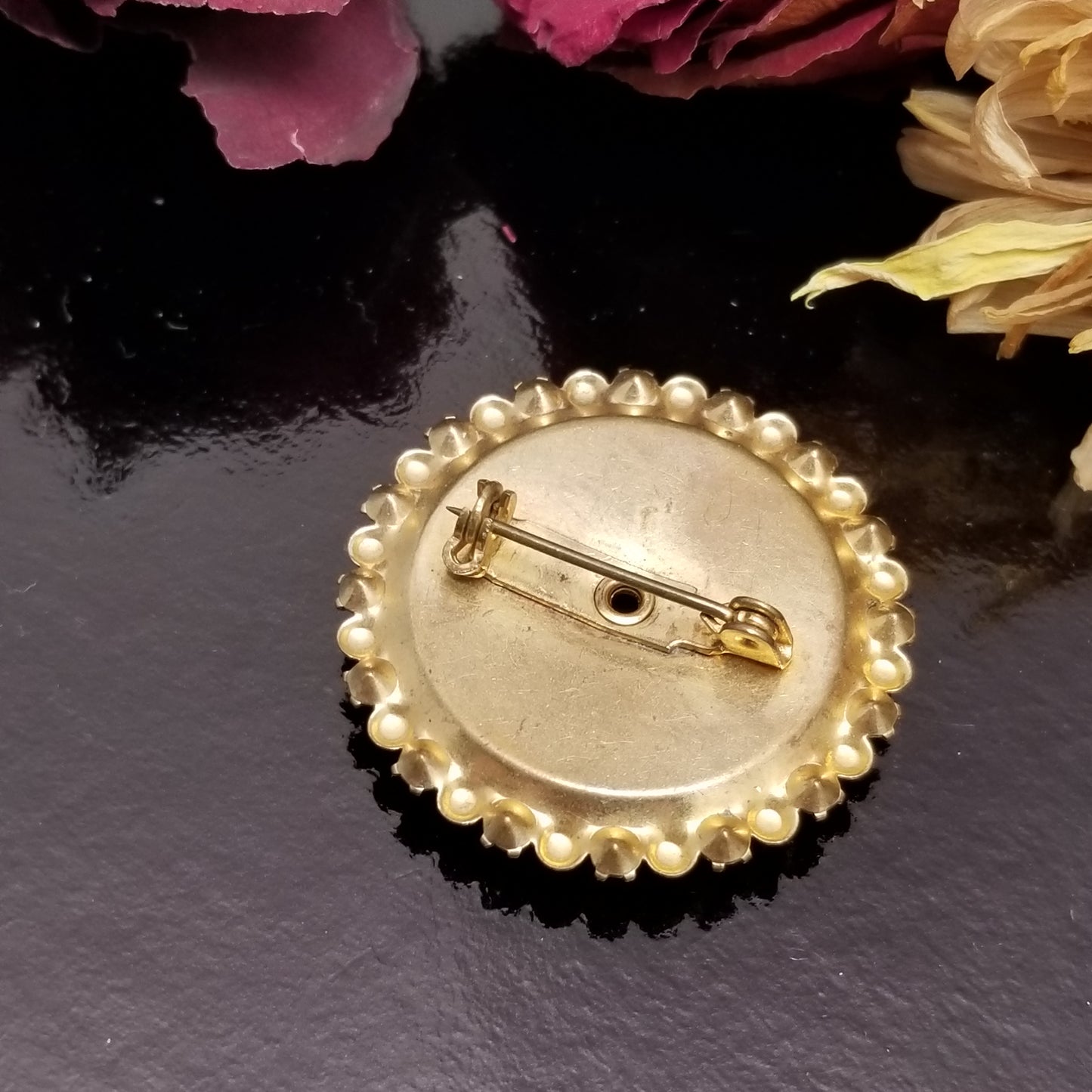 Vintage Rhinestone Enamel Guilloche Brooch