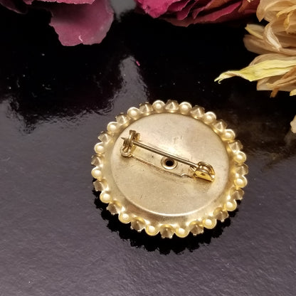 Vintage Rhinestone Enamel Guilloche Brooch