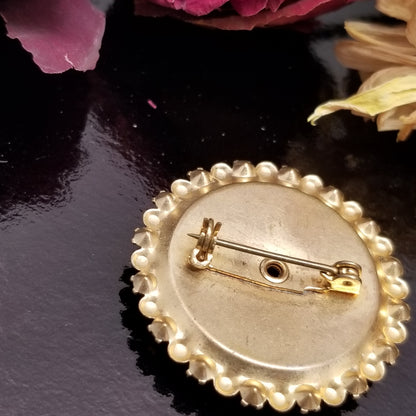 Vintage Rhinestone Enamel Guilloche Brooch