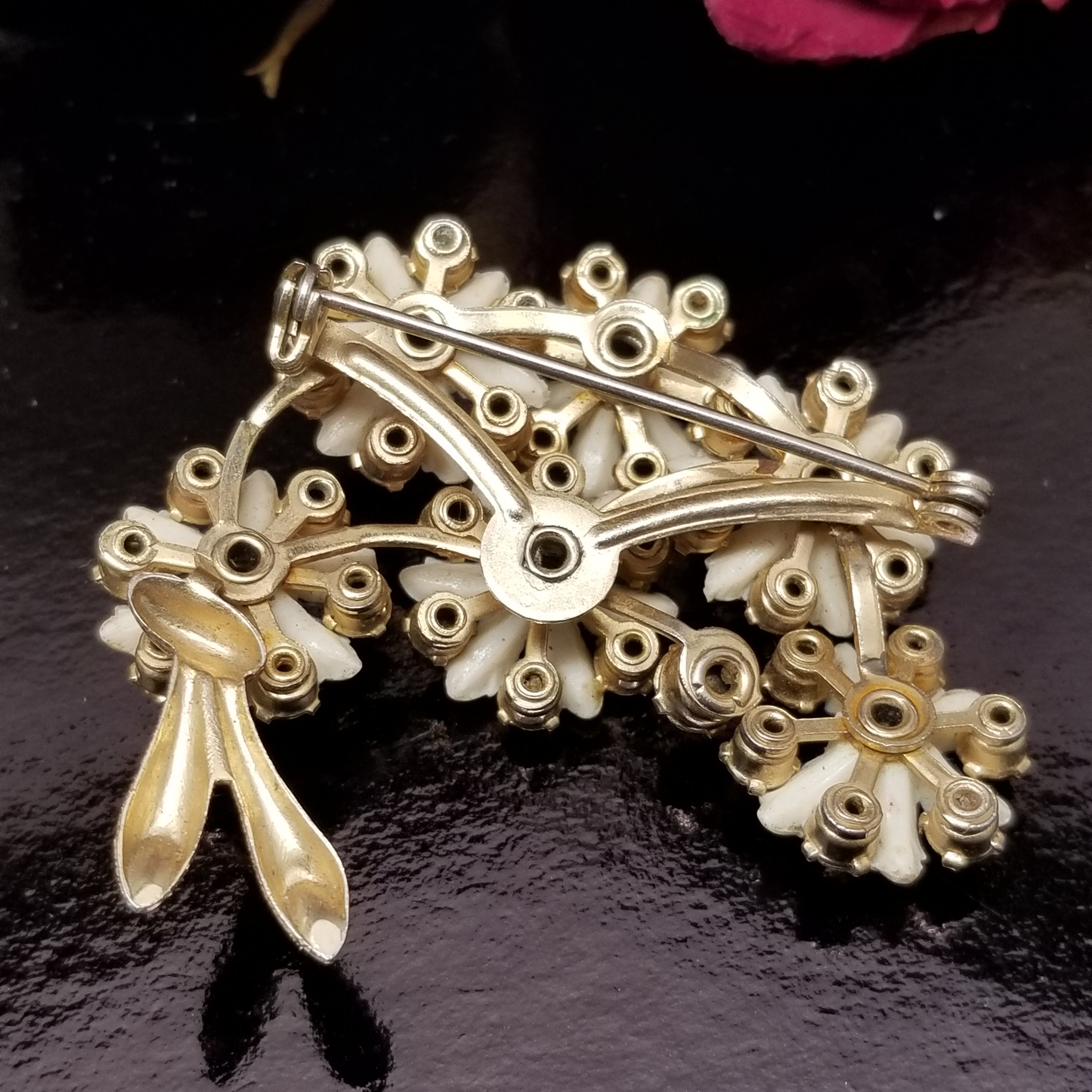 Vintage Blue and White Rhinestone Floral Brooch