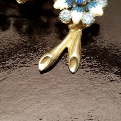 Vintage Blue and White Rhinestone Floral Brooch