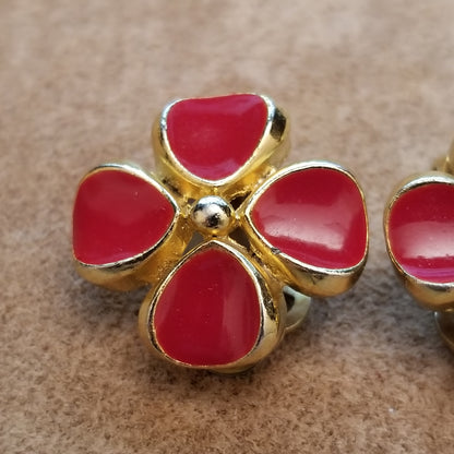 Vintage SPHINX Clip Earrings - Red Four Leaf Clover