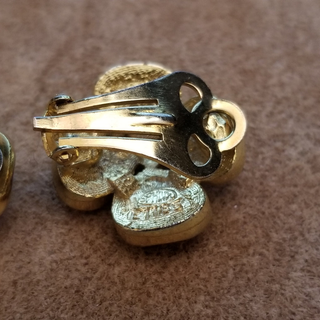 Vintage SPHINX Clip Earrings - Red Four Leaf Clover